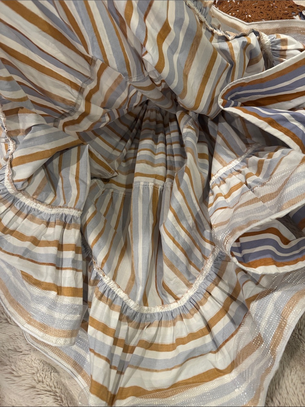 $1.300 Silvia Tcherassi Sleeveless Striped Midi Dress in Blue & Tan - Picture 12 of 16